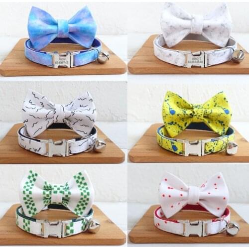 Personalized Cat Collar with Bell Bowtie Kitten Collars Necklace Customized Engraving Nameplate Puppy Small Dogs Collar for Cat