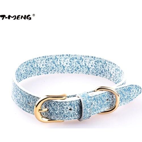 Blue white Dieum Pint Real Leather Dog Collar For Small Dogs Medium Large Soft Adjustable Necklace Cat Pet Products Supplies