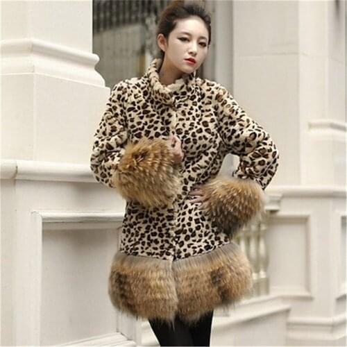 Winter Faux Fur Coat New Fashion Luxury Leopard Print Stitching Raccoon Mid-Length Coat Faux Fur Womens Special Price Overcoat