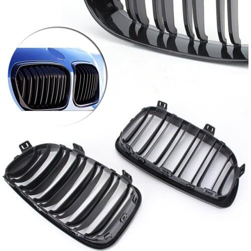 Car Front Center Grille Radiator Grills For BMW 1 Series E81 E87 2008 2009 2010 2011 Glossy Black Double Line ABS Plastic