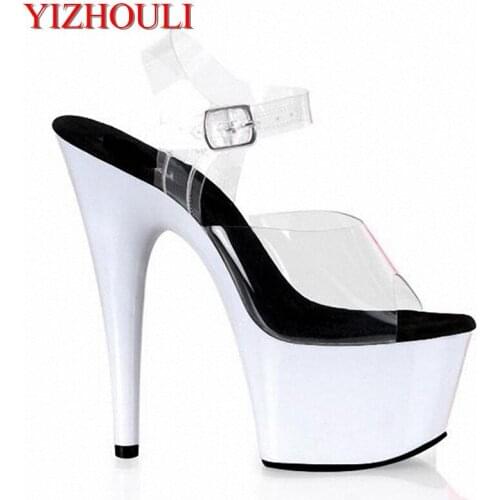 Sexy transparent white platform sandals ball 17cm princess shoes 6 Inch Hand Made Unusual womens High Heel Shoes