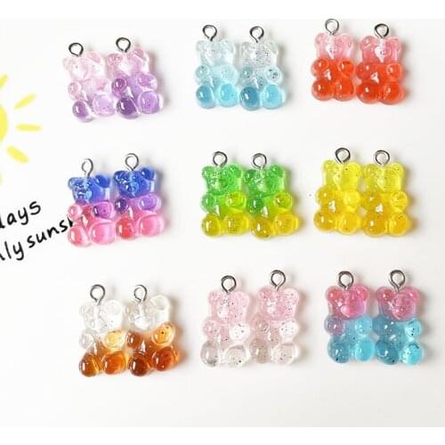 20PCS Kawaii Candy Color Bear Charms For DIY Jewelry Making Accessories Sequins Pendant Earring Necklace Keychain Materials