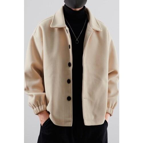 Mens Wear Woolen Polo Shirts Autumn Winter New Single Breasted Tops Loose Korean Style Casual Lapel Outerwear Blouse New O105