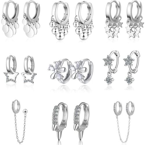 Charms 925 Sterling Silver Earring For Women Girl Bead Heart Star Tassel Earrings Gold Color Huggie Hoop Earring Oorbellen Gifts