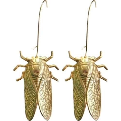 Retro Egyptian Big Insect Bug Cicada Revival Art Deco Drop Dangle Earrings Diva Funny Runway Girl Fancy Dress Orecchini Jewelry