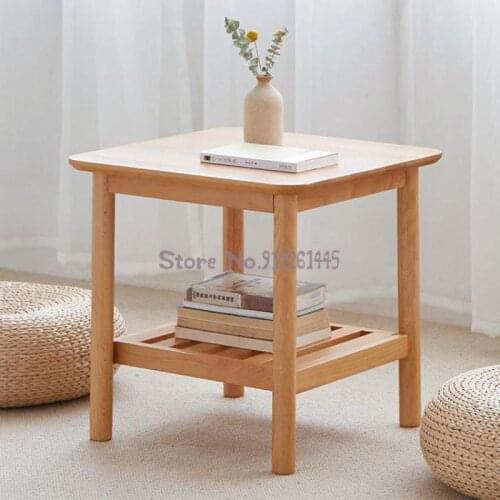 Nordic Full Solid Wood Edge Table Modern Simple Living Room Sofa Beech Tea Table Storage Corner Table Bedside Small Square Table