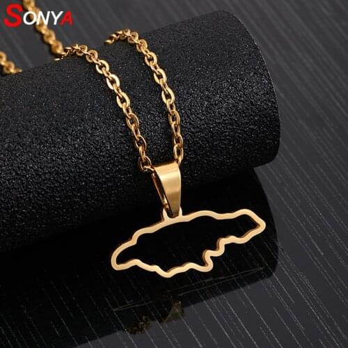 SONYA Stainless Steel Jamaica Map Pendant Necklaces for Women Girls Lovers Engagement Jewellery Gold Color Jamaican Jewelry
