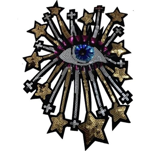 Hotfix Evil Eye Patches Iron on sequin patches for clothes DIY Eyeball Sequins and Embroidery patch eye ball with gold Stars