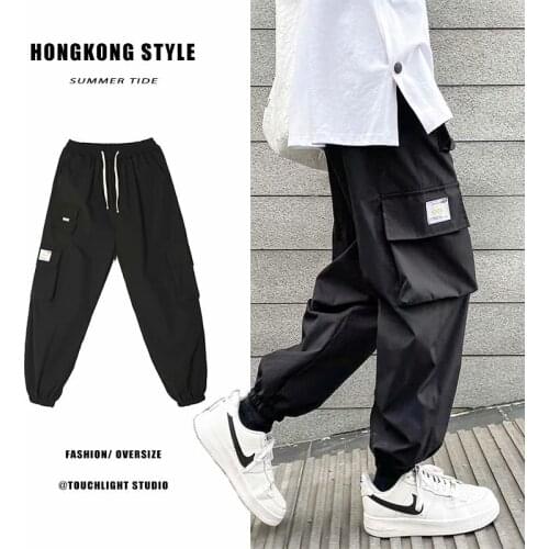 Spring functional overalls mens high street fashion brand ins versatile loose legged pants mens trend casual pants 2021