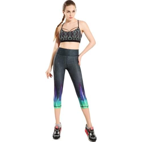 High Elastic Gradient Yoga Pants Black-blue Running Gym Capris Tights SportsWear S M L 3 Patterns
