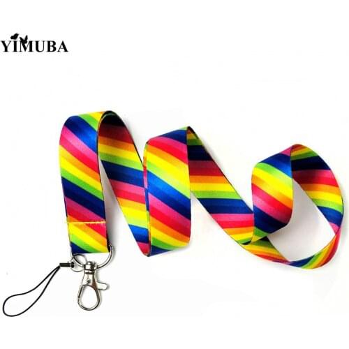 YIMUBA LGBT Lesbian Gay Pride Rainbow Keychain Anti-lost Game Console Mobile Phone Strap Neck Lanyard USB ID Cards DIY Hang Rope