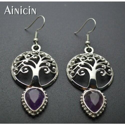 Green Aventurine Water Drop Tree Of Life Dangle Earrings Silver Gold Plating Fashion Women Party Jewelry