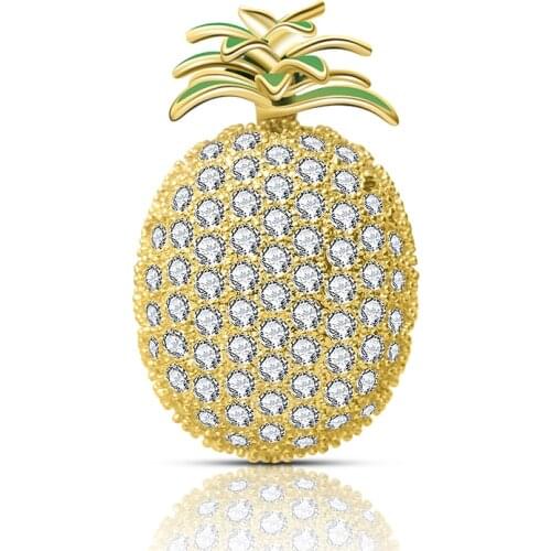 Gold Pineapple Rhinestone Crystal Bling Brooch Pin Womens Fashion Fruit Jewelry Holiday Gift Female Luxury Beautiful Brooches