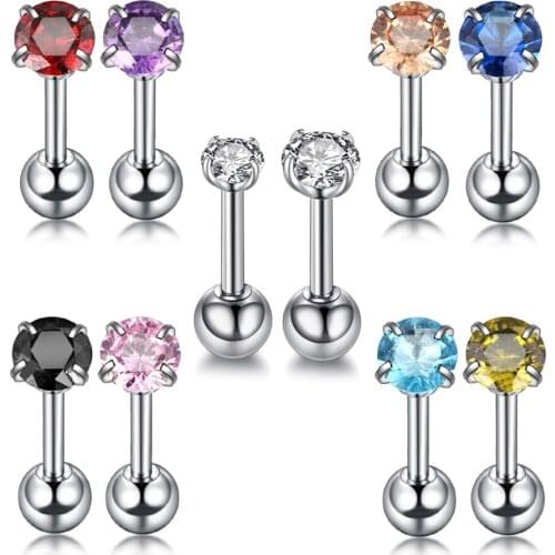 1PC Steel Fashion Prong CZ Gem Tragus Barbell Orelha Cartilagem Ear Stud Helix Crystal Zircon Earring Piercing Women Jewelry 16G