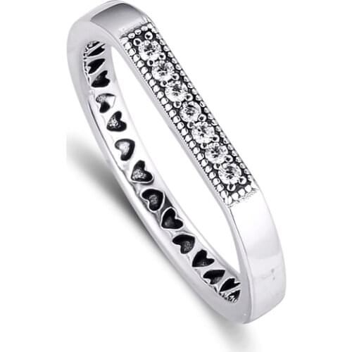 100% 925 Sterling Silver Rings for Women Sparkling Bar Stacking Ring Stackable Silver Jewelry Wedding Party Gift 2020 New