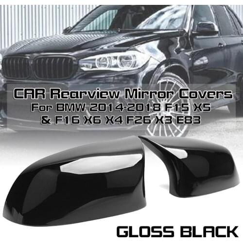 2Pcs Auto Rearview Mirror Covers for BMW F15 X5 & F16 X6 2X4 F26 X3 E83 2014-2018 Glossy Balck Car Styling Auto Accessories