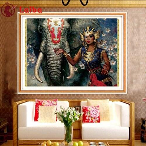 DIY Diamond Painting Indian woman and elephant Diamond Mosaic Full Drill Square Embroidery round Cross Stitch Handmade Hobby