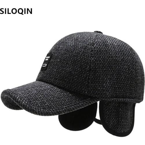 SILOQIN Adjustable Size Mens Warm Baseball Cap Winter Cold Proof Earmuffs Hat Middle-aged Men Casual Sports Caps Snapback Cap