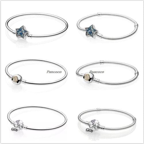 Authentic 925 Sterling Silver Bracelet Momemts Two-tone Signature Snake Chain Bangle Fit Bead Charm Diy Pandora Jewelry