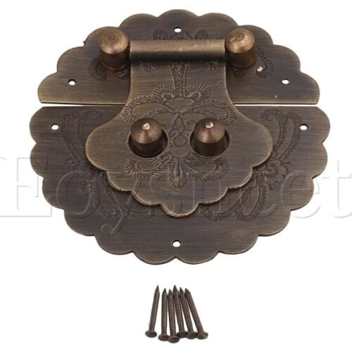 8cm Dia Jewelry Wooden Box Bronze Decorative Round Lock Catch Latch Hasp