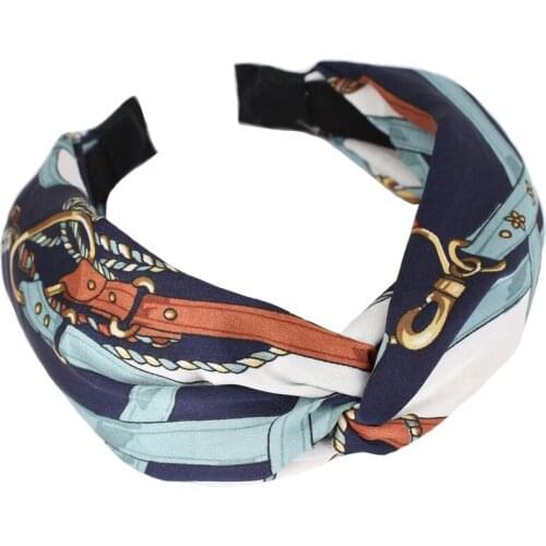 Elegant Floral Chain Satin Headband for Women Wide Twisted Hairband Wholesale 12pcs/lot Fashion Hair Accessories