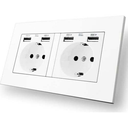 EU Standard USB socket, Double Outlet,16A Quality power panel AC 110~250V 146mm * 86mm,Double frame Wall USB Power Outlet