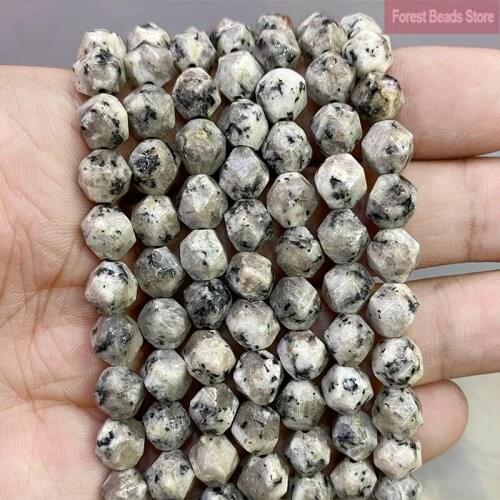 Smooth Faceted Black Spot White Chalcedony Loose Spacer Beads Natural Chalcedony Beads for Bracelet Making Jewelry 14" Inch 8MM