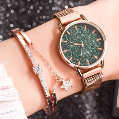 Flower Womens Watch Set Simple Casual Ladies Watches Magnetic Mesh Belt Female Wristwatch Gift Clock 2020 reloj de mujer montre