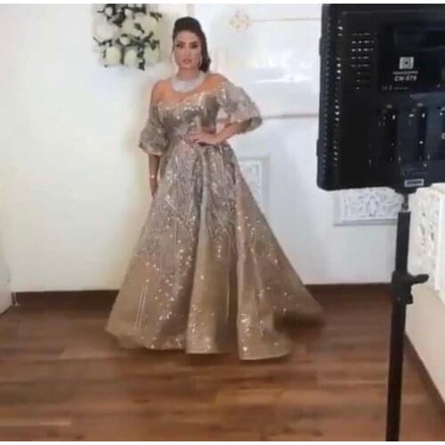 New Arrival Contrast Color Off the Shoulder Sweetheart Short Sleeve Bling Bling Lace Prom Dresses