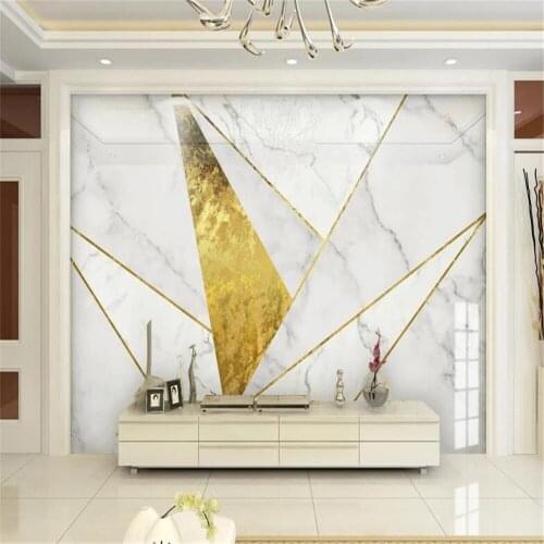 Milofi custom 3D wall paper Nordic simple geometric gold line marble pattern mural TV background wall