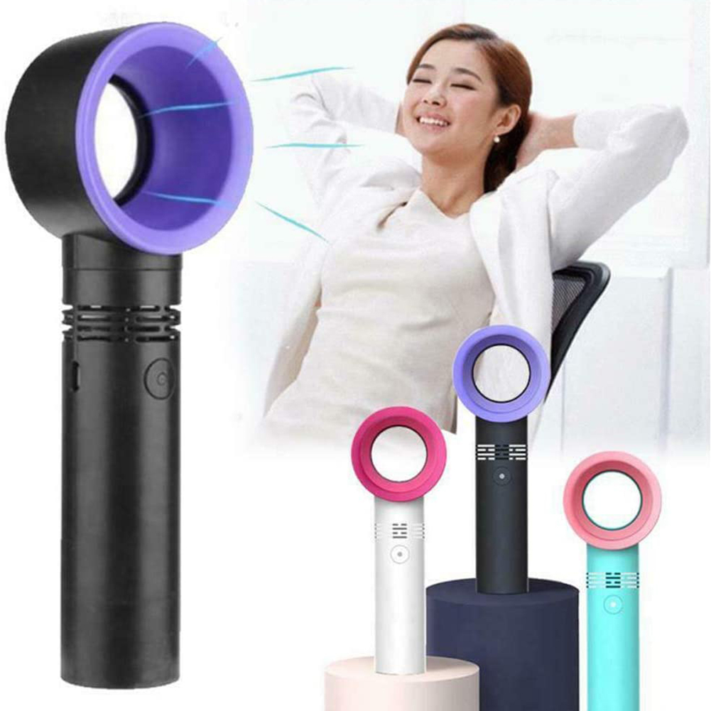 Portable Electric Fan Bladeless Air Cooling Leafless 3 Gears Adjustable USB Rechargeable Handheld Fan Desktop Table Travel