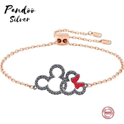 PANDOO Fashion Charm Pure 925 Silver Original 1:1 Copy, Cute And Lively Mouse Mini Bracelet Female Luxury Jewelry Gifts