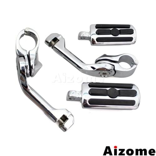 Motorcycle Adjustable Long Angled 1-1/4" Highway Engine Guard Bar 1.25" Mount Kit Foot Rests Foot Peg For Harley Dyna Softail