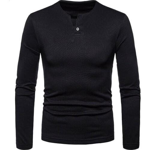 Mens Casual Long Sleeve Black T Shirts 2020 Autumn Winter New Thick Cotton Pullover T Shirt Men Slim Fit V Neck Tee Shirt Homme