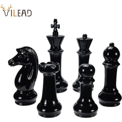 VILEAD Six-Piece Set Ceramic International Chess Figurines Creative European Craft Home Decoration Accessories Handmade Ornament