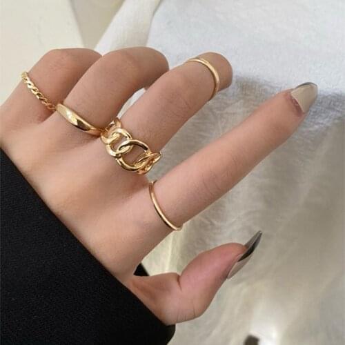 Punk Gold Wide Chain Rings Set For Women Girls Fashion Irregular Finger Thin Rings Gift 2021 Female Jewelry Party