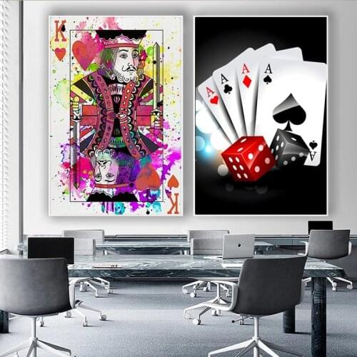 Vintage Poker Playing Cards Canvas Painting Abstract Street Graffiti Art Poster and Print Wall Art Picture for Living Room Decor