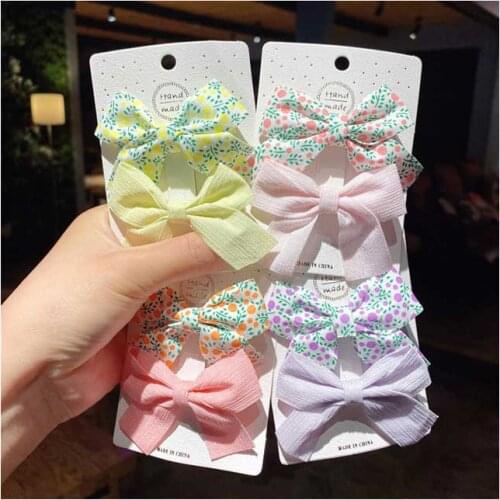 Ncmama 2pcs/set Floral Bow Children Hairpin Kids Headdress Printed Side Bangs Clip Fashion Hair Accessories