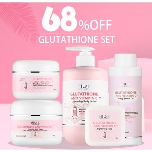 AILKE Whitening Remove Black Spots Facial Skin Care Lotion Moisturizing Cream Body Glutathion Vitamin C Black Skin Face New Set