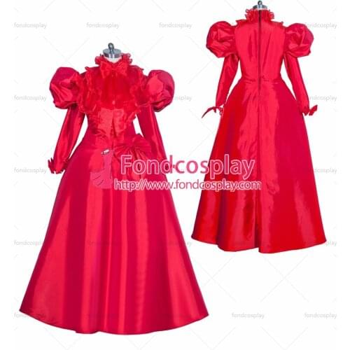 French Sissy Maid Lockable Red Satin Dress Uniform Cosplay Costume Tailor-made[G3994]