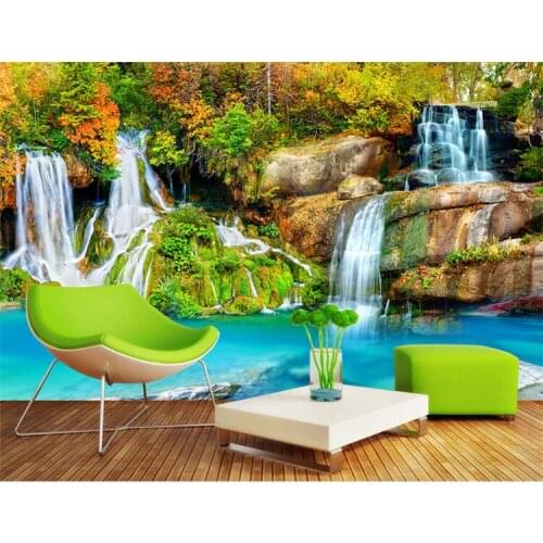 Nature Landscape Custom 3D Wall Mural Wallpaper Small Creek Waterfall Living Room TV Backdrop Photo Wallpaper For Bedroom Walls