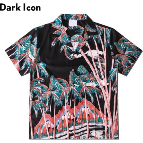 Dark Icon Holiday Beach Hawaiian Shirt Men Turn-down Collar Vintage Polo Shirt Man Clothing