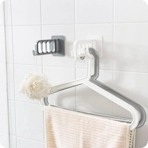 Self-adhesive Wall Hanging Four-hole Hanger Storage Hook Multifunctional Folding Space-saving Household Clothes Hanger Key Hook