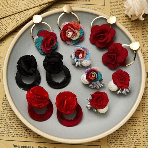 Korean Fashion Acrylic Geometric Round Pendant Earrings Colorful Rose Flower Lady Earring Wedding Party Jewelry