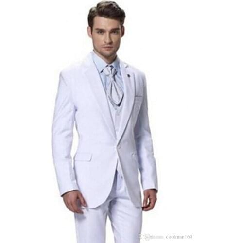 Classic Design White Groom Tuxedos Notch Lapel Side Vent Groomsmen Wedding Suits Popular Man Blazer Suits(Jacket+Pants+Vest)