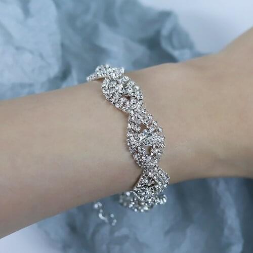 Temperament Fashion Elegant Rhinestone Bracelet Wide Face Personality Adjustable Bracelet Jewelry Female Gift