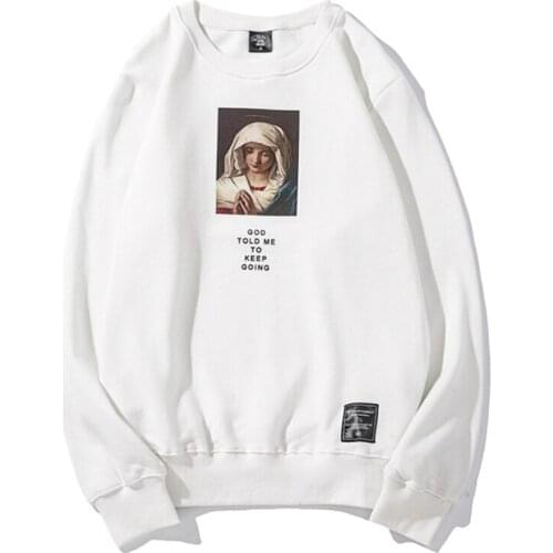 April MOMO 2021 Virgin Mary Letter Print Hoodie Streetwear Men Autumn Winter Cotton Casual Hoodies Sweatshirts Pullovers Hoody