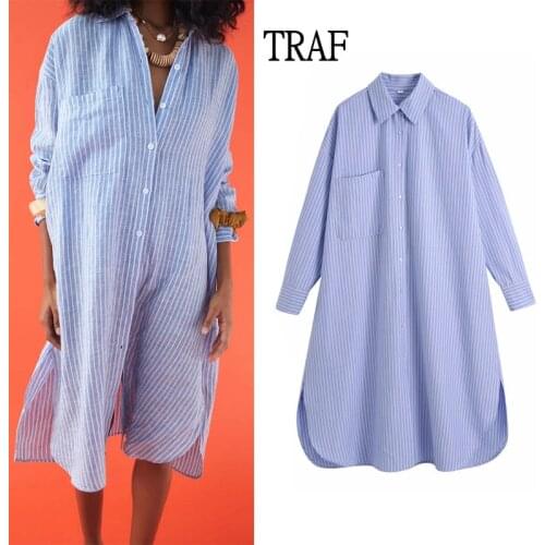 Женские голубые рубашки TRAF China At AliExpress