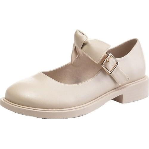 Velcro bows Mary Jane shoes, 2021 new autumn light mouth institute wind low heel shoes round head single women