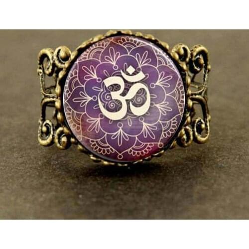 Steampunk Om Yoga Jewelry Purple Lotus Flower, Om Symbol, Buddhism, Zen Art Ring jewelry new mens women